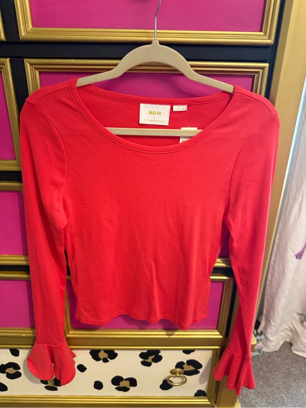 Maeve Red Long-Sleeve Ruffle-Cuff Tee